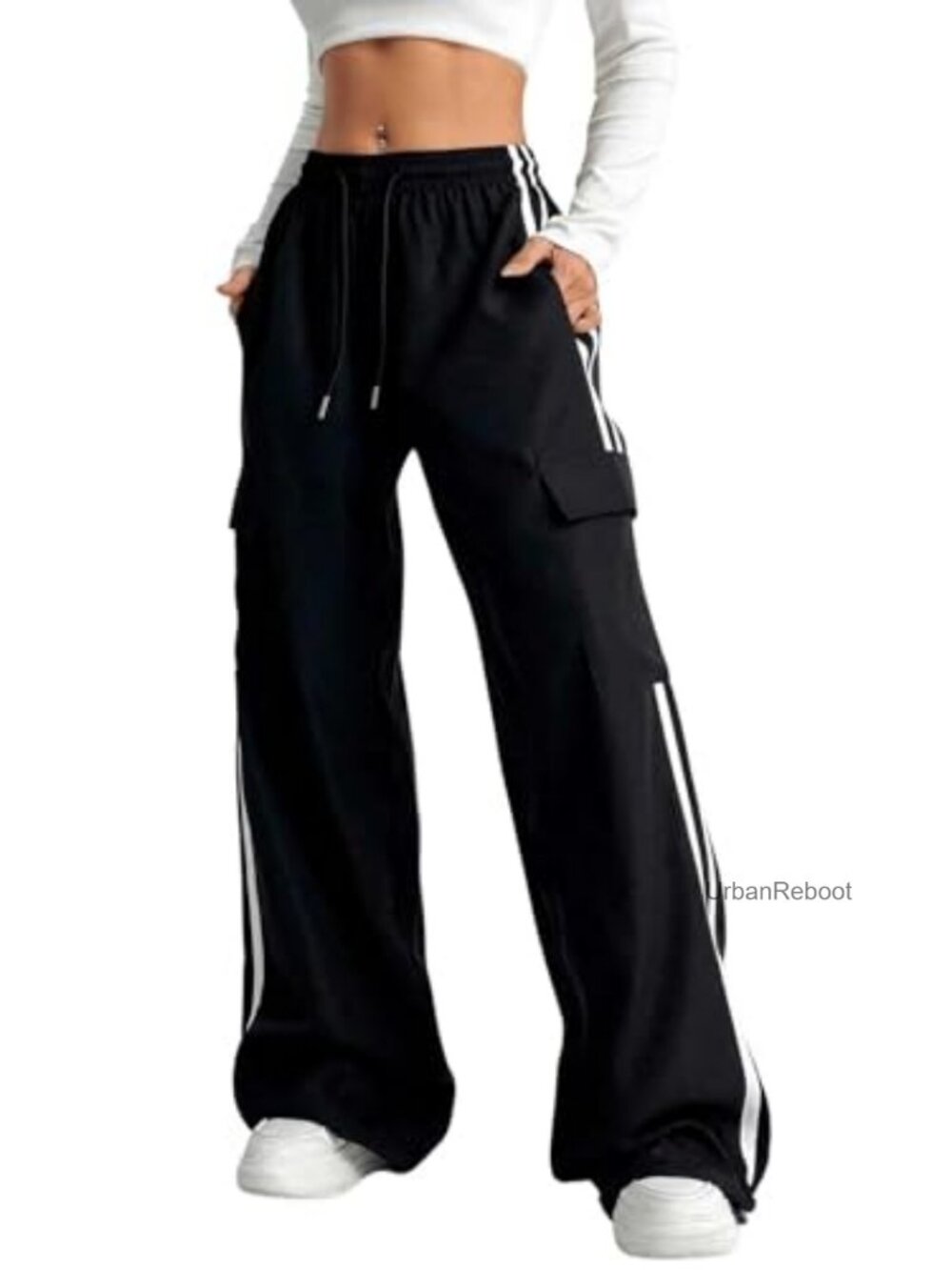 Cargo Pants Baggy Straight Wide Leg Track Pants Joggers with Pockets - Picture 5 of 7